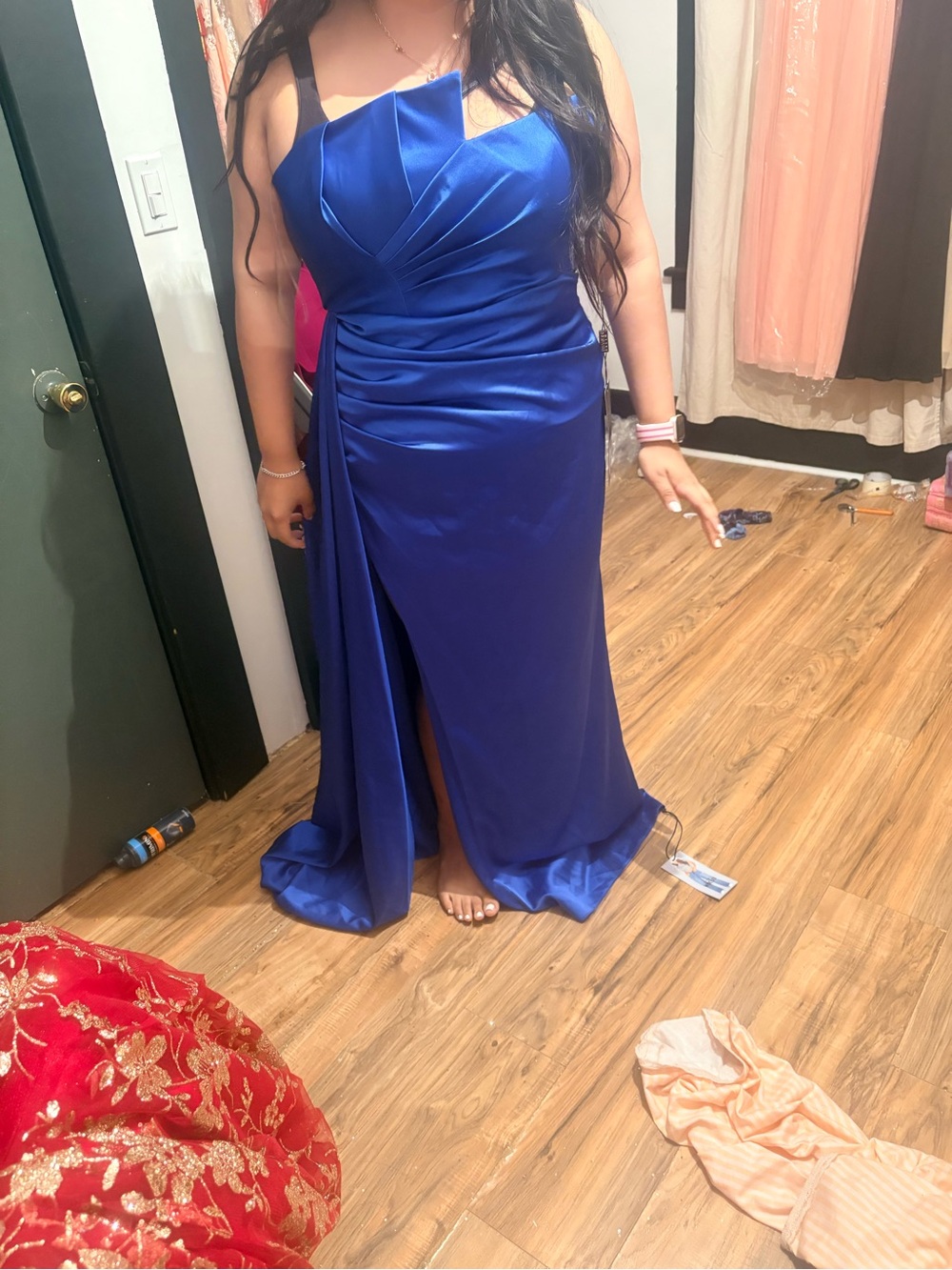 Passion Strappkes Satin Evening Dress in Royal Blue